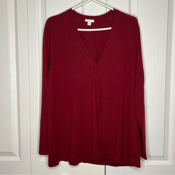 J Jill Sweater Women's Burgundy Red wool blend Knit Cardigan Button up medium - Picture 2 of 13
